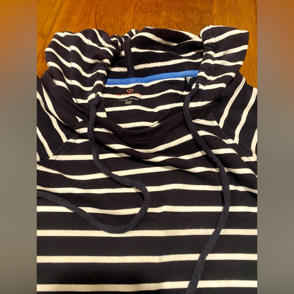Talbots Navy and White Striped Top with Pockets‎ and Hoodie - Picture 3 of 6